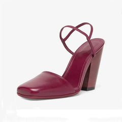 Arden Furtado closed toe Sandals Square toe ankle strap chunky heels high heel burgundy sandals sling back shoes