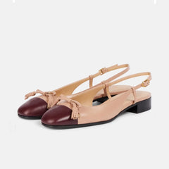 Arden Furtado cowhide Mixed Colors bowknot Closed toe sandals Square toe tassels Low heel One word buckle Sandals