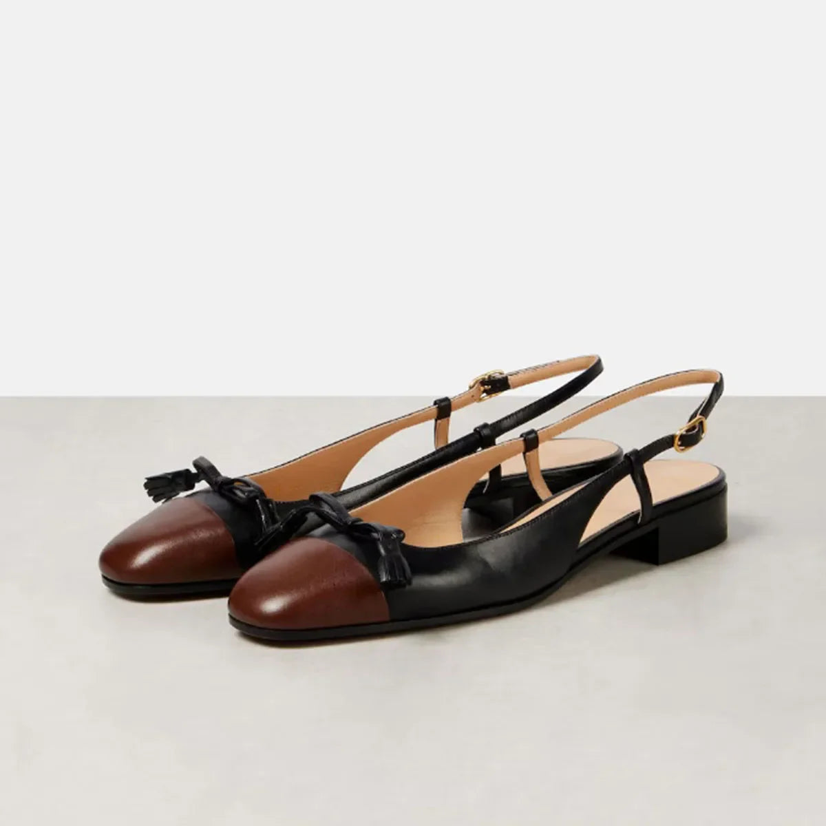Arden Furtado cowhide Mixed Colors bowknot Closed toe sandals Square toe tassels Low heel One word buckle Sandals