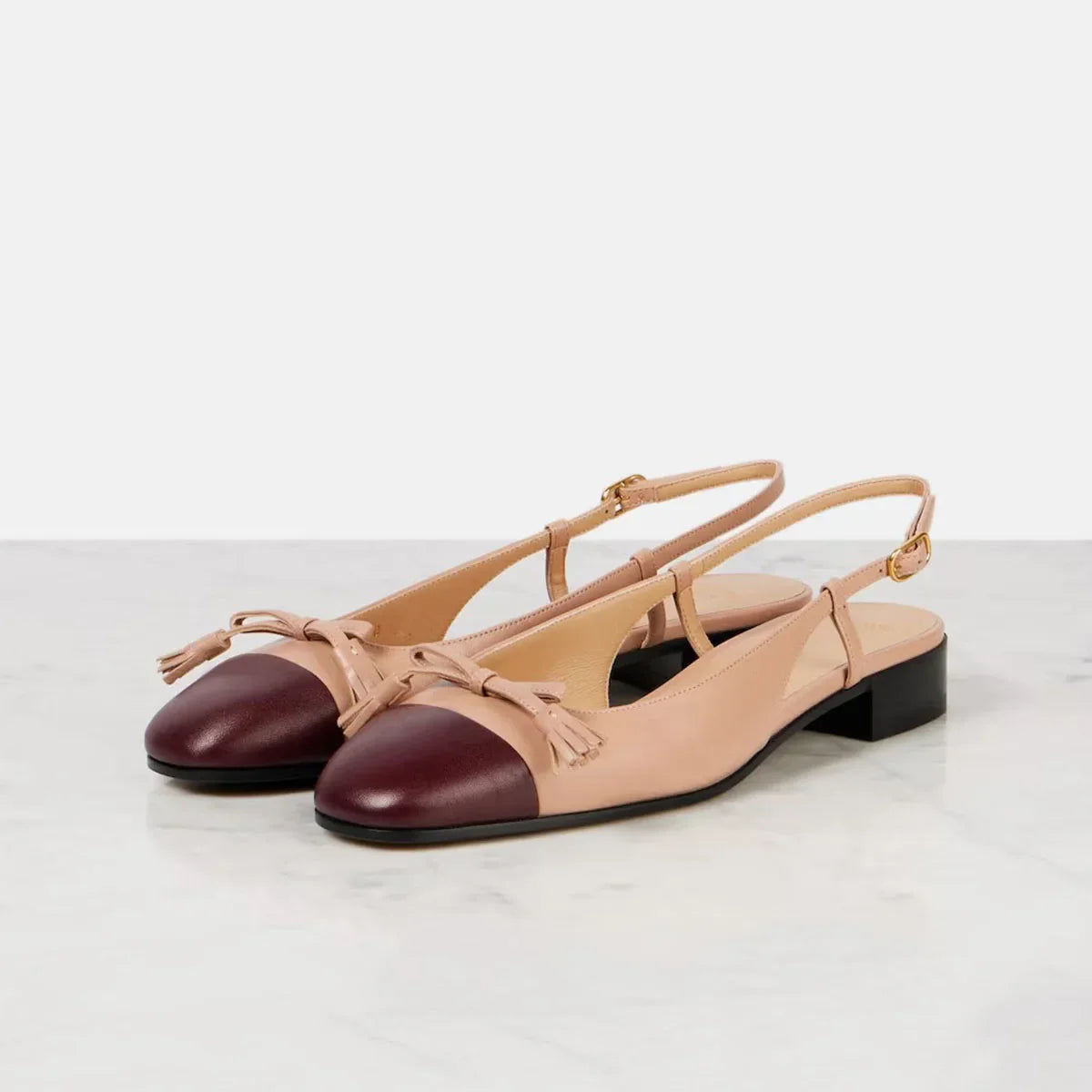 Arden Furtado cowhide Mixed Colors bowknot Closed toe sandals Square toe tassels Low heel One word buckle Sandals