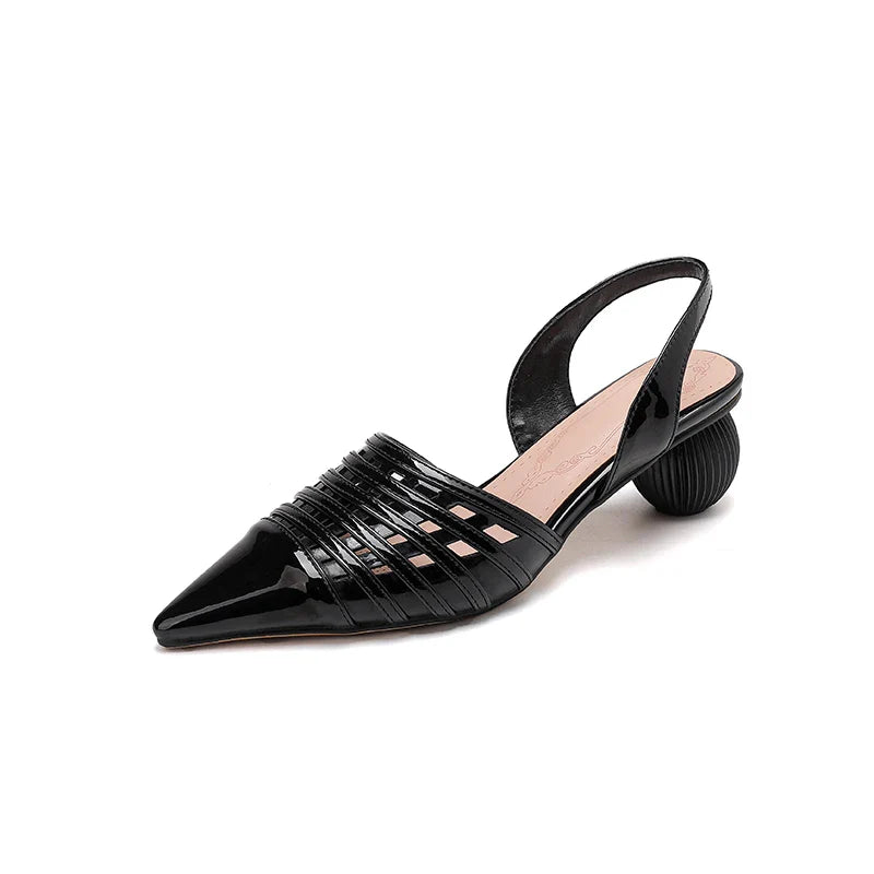 Arden Furtado cowhide Patent Leather Closed toe Sandals Pointed toe Hollow Strange Style Back Strap Modern Sandals