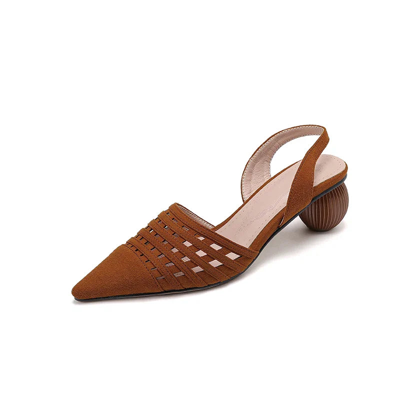 Arden Furtado cowhide Patent Leather Closed toe Sandals Pointed toe Hollow Strange Style Back Strap Modern Sandals