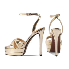 Arden Furtado cowhide Patent Leather Round Toe Platform Sexy Super high heel Buckle strap word-cingulate Sandals