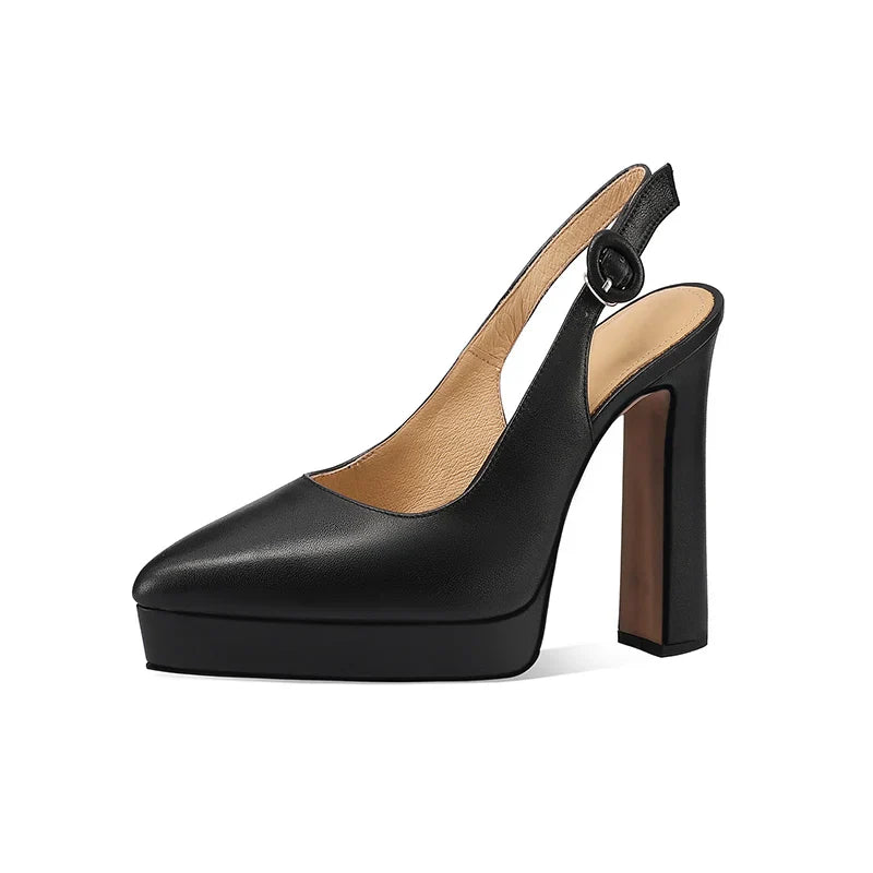 Arden Furtado cowhide Platform Belt buckle Commuter shoes Pointed toe Super high heel Back Strap Closed toe Sandals