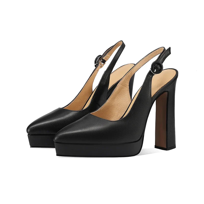 Arden Furtado cowhide Platform Belt buckle Commuter shoes Pointed toe Super high heel Back Strap Closed toe Sandals