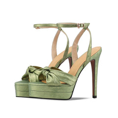 Arden Furtado cowhide Platform bowknot Banquet shoes round toe Super high heel Sexy Buckle strap word-cingulate Sandals