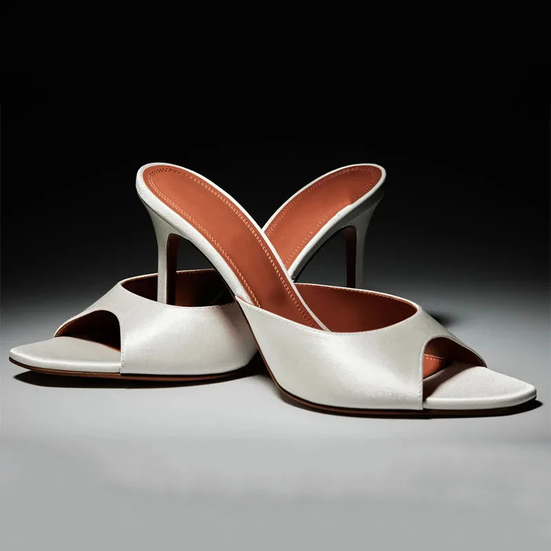 Arden Furtado peep toe Square toe Silk Slippers Pure colour Super high heel word-cingulate slippers Extra large size