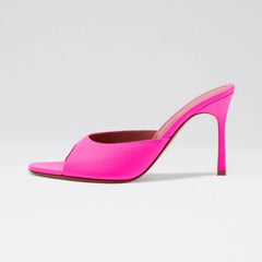 Arden Furtado peep toe Square toe Silk Slippers Pure colour Super high heel word-cingulate slippers Extra large size