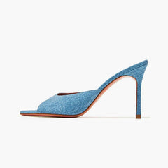 Arden Furtado peep toe Square toe Silk Slippers Pure colour Super high heel word-cingulate slippers Extra large size