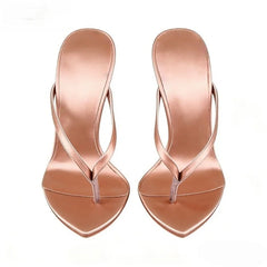 Arden Furtado pink silk Pinch toe Slippers Pointed toe pull-on Super high heel flip-flop Large size Mules