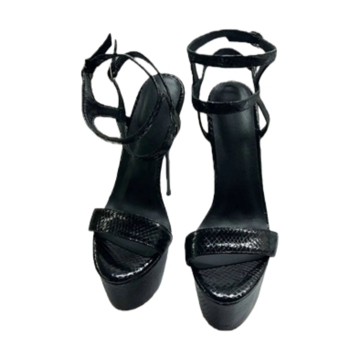 Arden Furtado purple Metal embossed leather Platform Banquet shoes round toe Super high heel Belt buckle Roman sandals