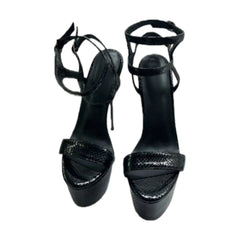 Arden Furtado purple Metal embossed leather Platform Banquet shoes round toe Super high heel Belt buckle Roman sandals