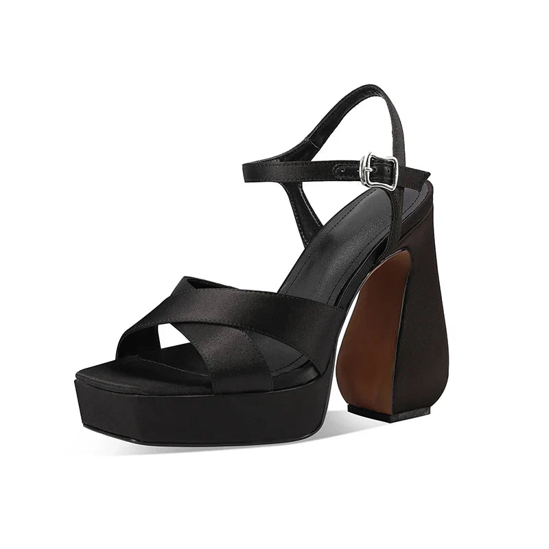Arden Furtado purple Silk Platform Alien heel Banquet Shoes Round Toe Super high heel Sexy word-cingulate Sandals
