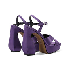 Arden Furtado purple Silk Platform Alien heel Banquet Shoes Round Toe Super high heel Sexy word-cingulate Sandals