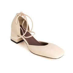 Arden Furtado sheepskin Ankle strap Sandals Square toe Chunky heels Shallow Sandals Large size Closed toe Sandals