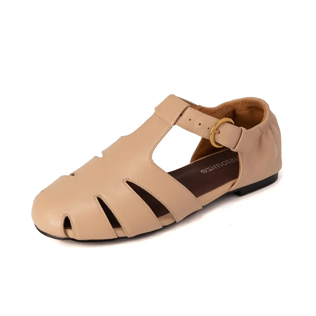 Arden Furtado sheepskin Roman sandals Round toe Hollow Flats T belt Sandals Casual large size Belt buckle beach sandals