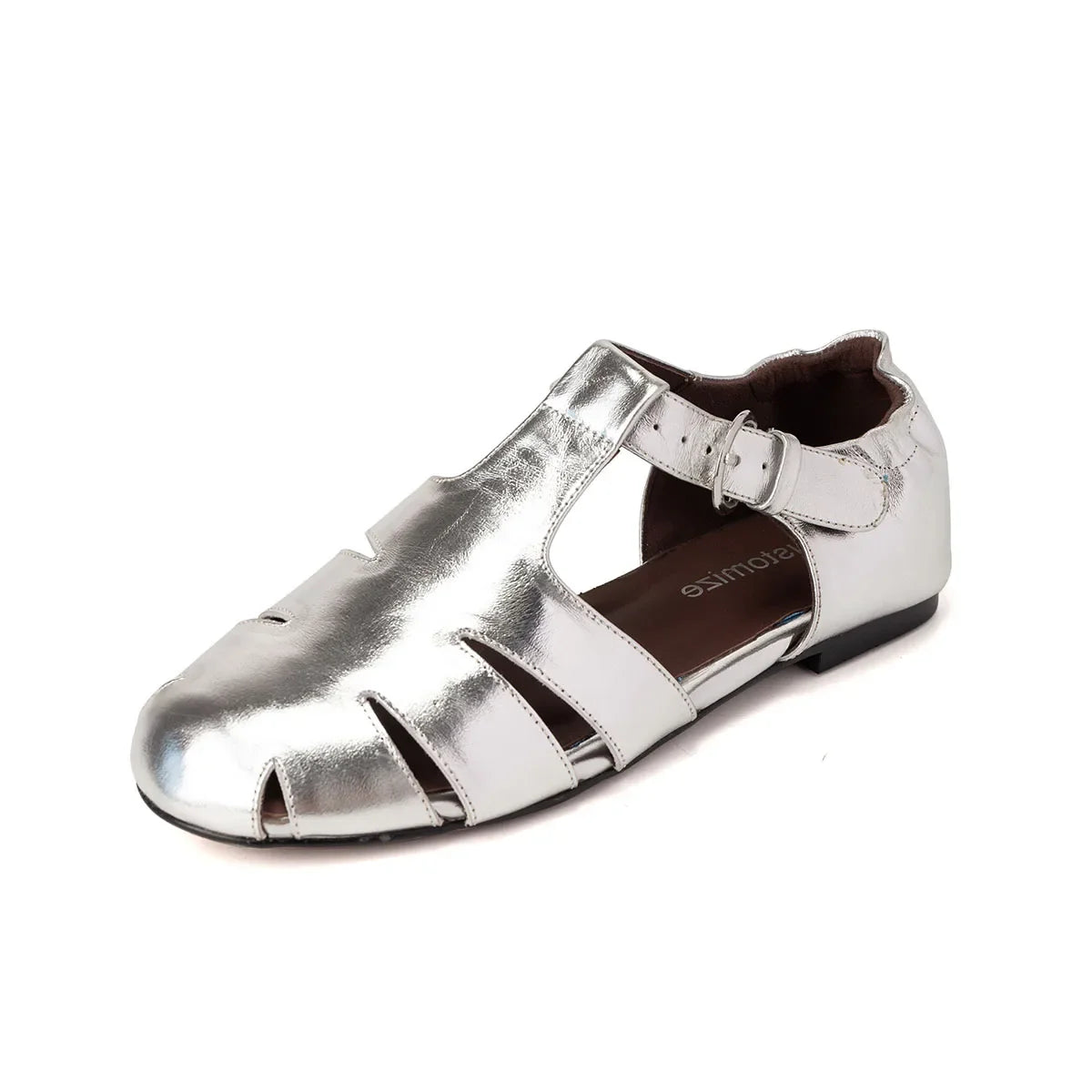 Arden Furtado sheepskin Roman sandals Round toe Hollow Flats T belt Sandals Casual large size Belt buckle beach sandals