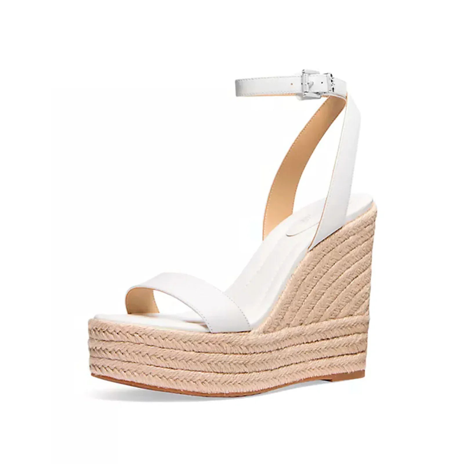 Arden Furtado straw weaving wedge Sandals Round toe platform Belt buckle Super high heel cowhide word-cingulate Sandals