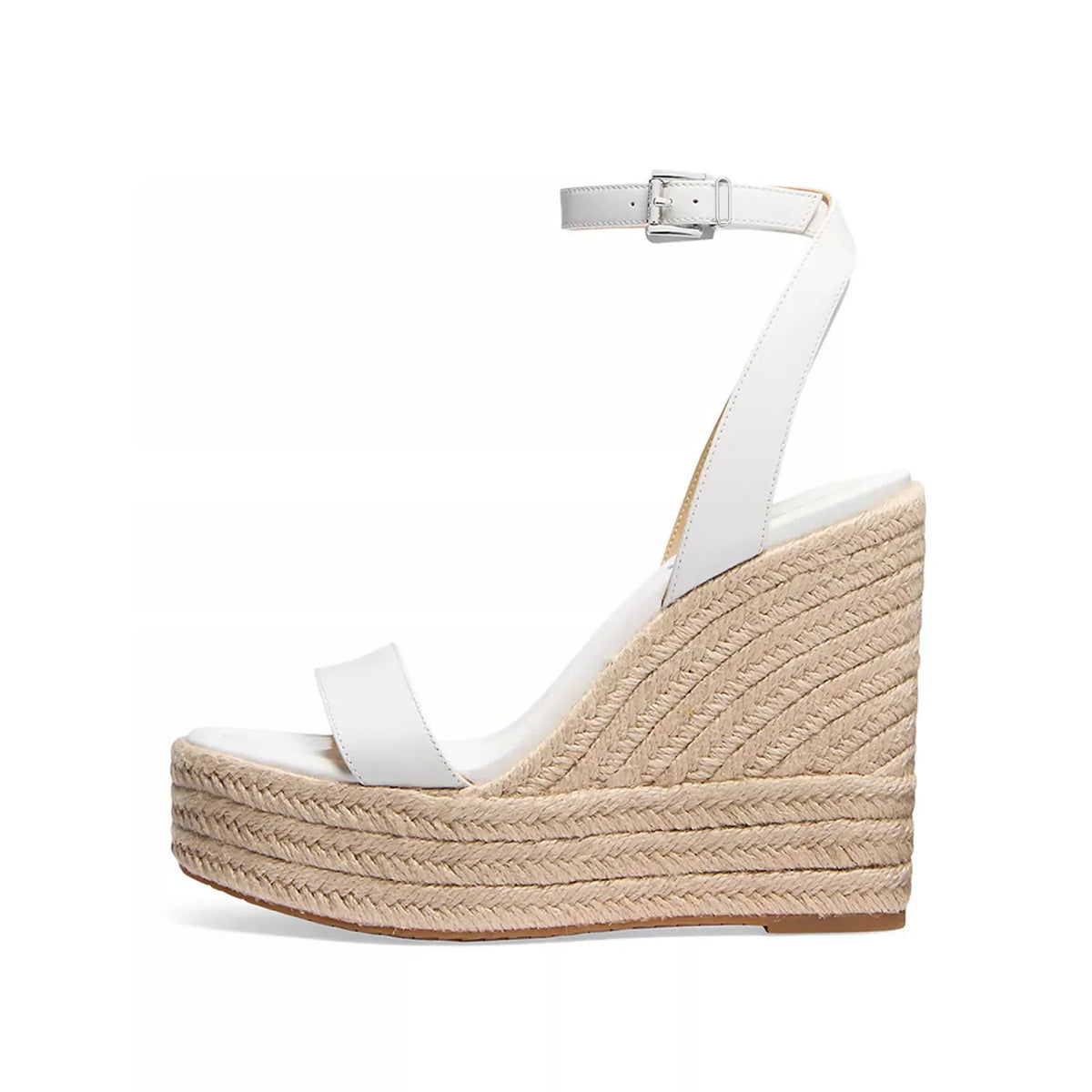 Arden Furtado straw weaving wedge Sandals Round toe platform Belt buckle Super high heel cowhide word-cingulate Sandals