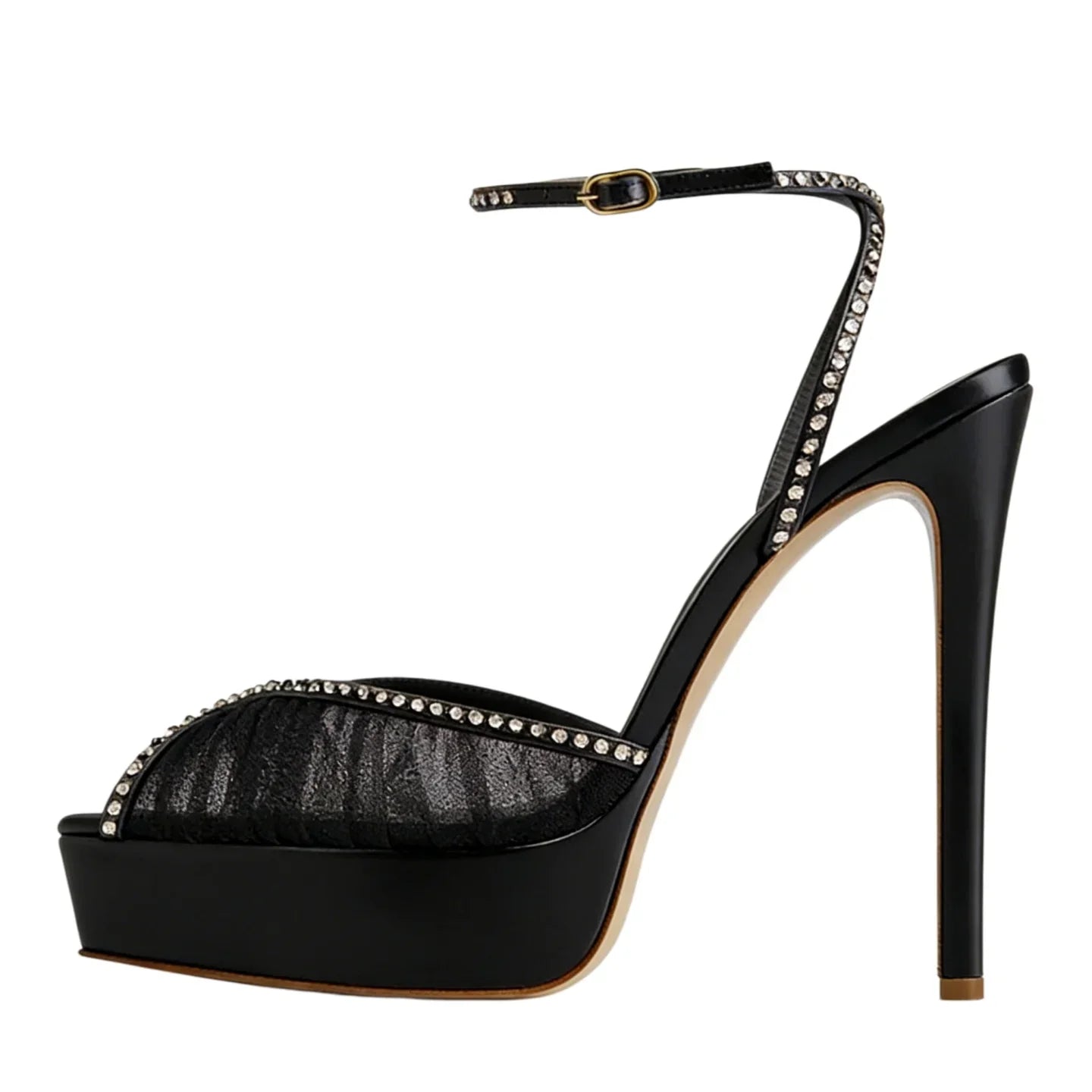 Arden Furtado white Mesh Pleated platform Wedding shoes Pointed toe Super high heel Crystal One word buckle Sandals