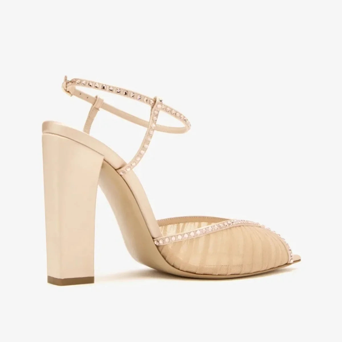 Arden Furtado white mesh Peep toe shoes Pointed toe Super high heel Crystal One word buckle sandals Wedding shoes