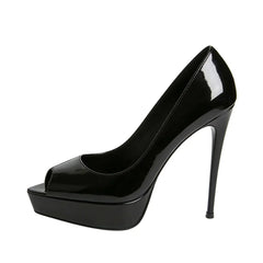 Arden Furtado white patent leather peep toe Pumps Pointed toe Platform Super high heel Single shoe Wedding shoes