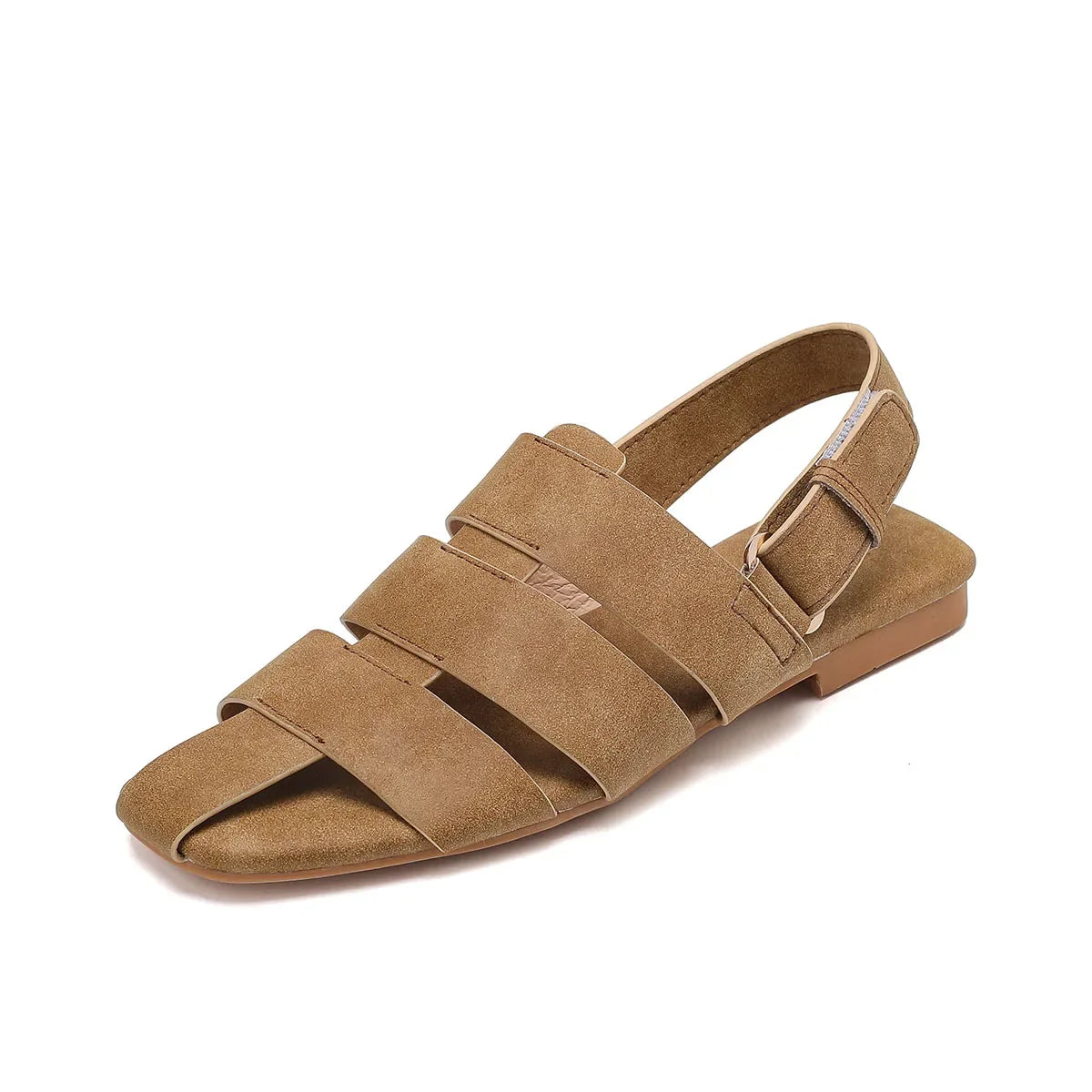 Arden Furtado yellow brown cowhide Roman sandals Square toe Hollow Flat Sandals Casual beach sandals Extra large size