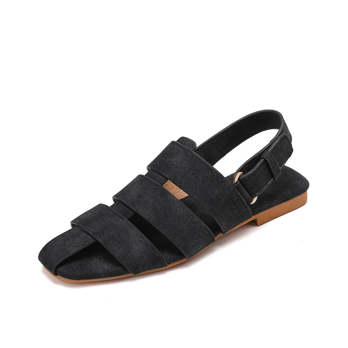 Arden Furtado yellow brown cowhide Roman sandals Square toe Hollow Flat Sandals Casual beach sandals Extra large size