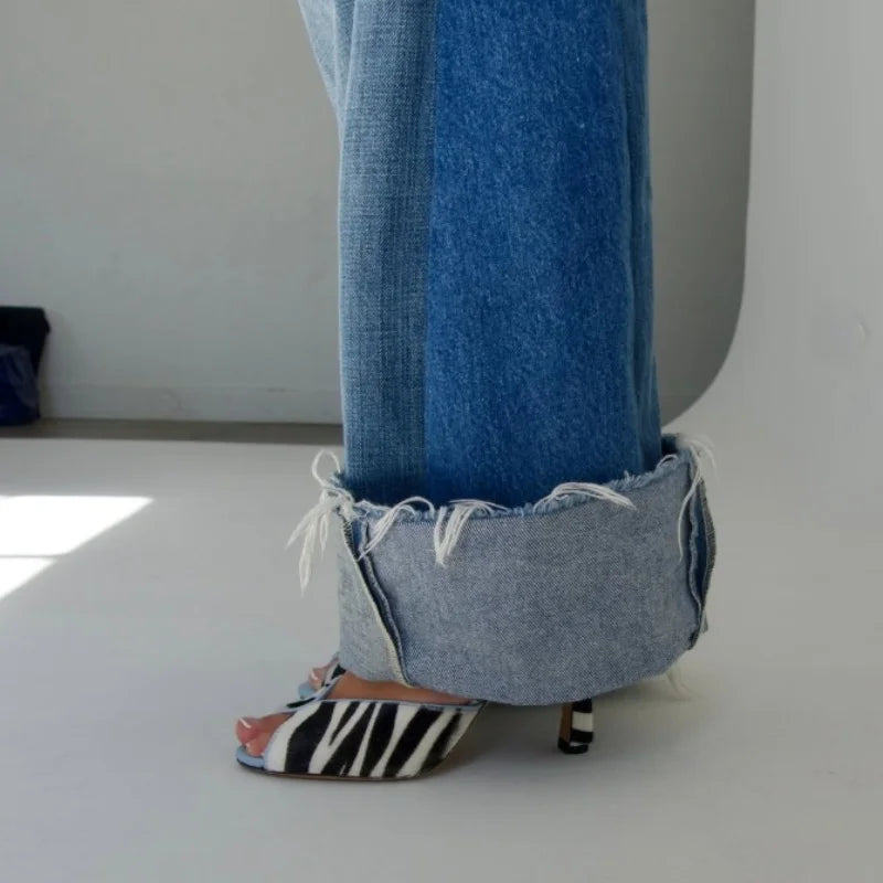 Arden Furtado zebra-stripe Peep toe Slippers Round toe pull-on Stilettos heels Sexy Word slippers horsehair Mules