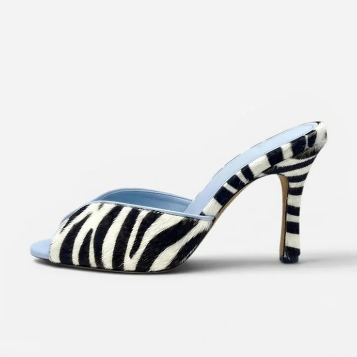 Arden Furtado zebra-stripe Peep toe Slippers Round toe pull-on Stilettos heels Sexy Word slippers horsehair Mules