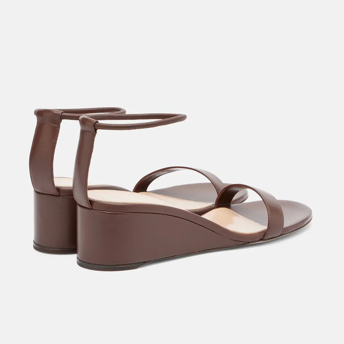Arden Furtado Dark Brown Cowhide Wedge Sandals round Toe Open Toe Middle Heel One-word BStyle