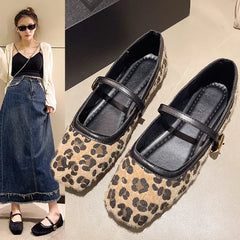 Autumn Square Head Flats Woman Velvet Matte Finish Single Comfort Loafers Shoes Leather Mary Jane Shoes