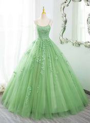 Vestido de fiesta de tul con encaje verde 