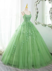 Vestido de fiesta de tul con encaje verde 