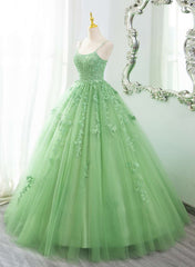 Vestido de fiesta de tul con encaje verde 