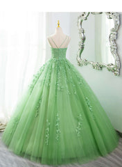 Vestido de fiesta de tul con encaje verde 