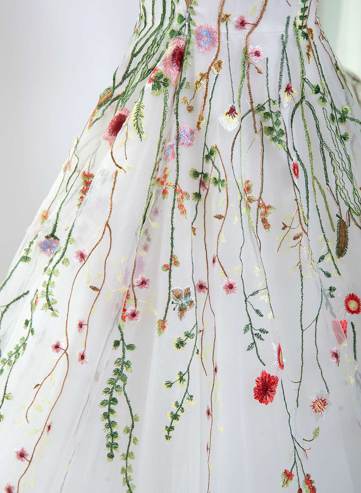 White Tulle with Floral Lace Wedding Party Dress