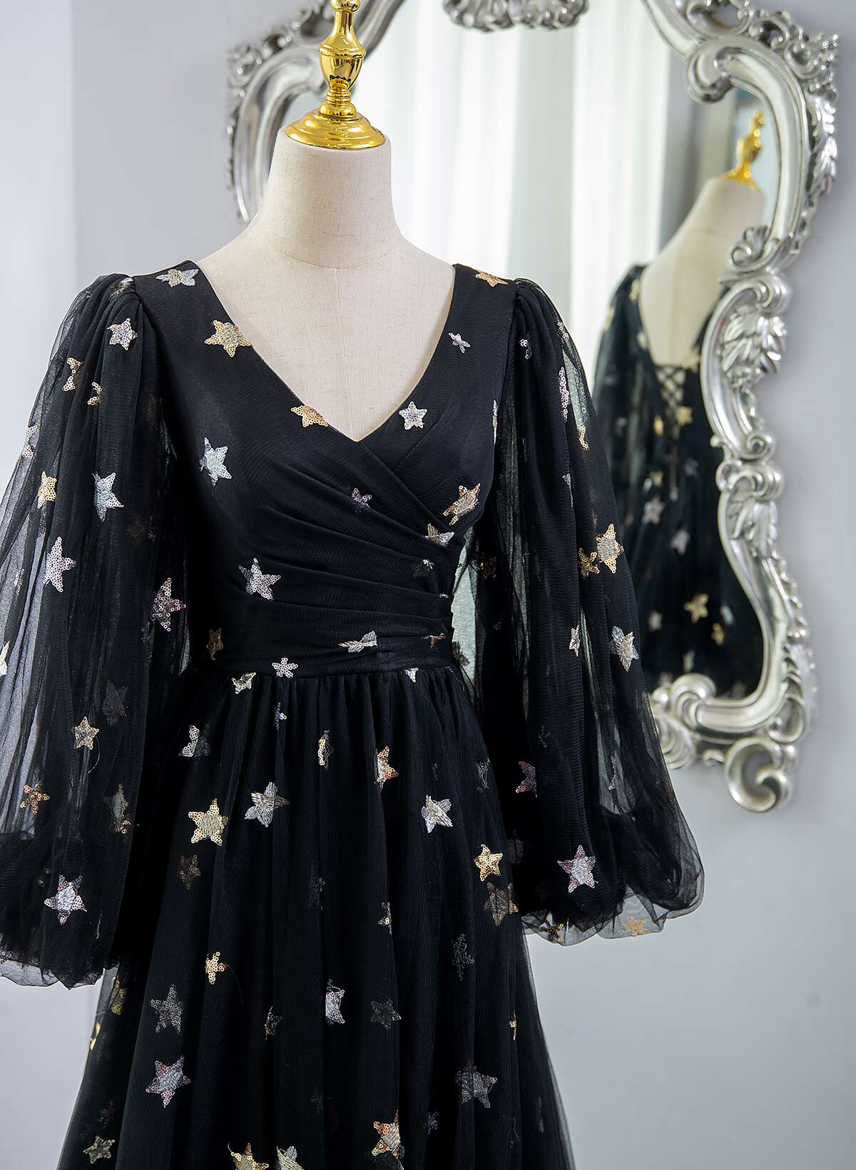 Black A-line Tulle Evening Dress Party Dress