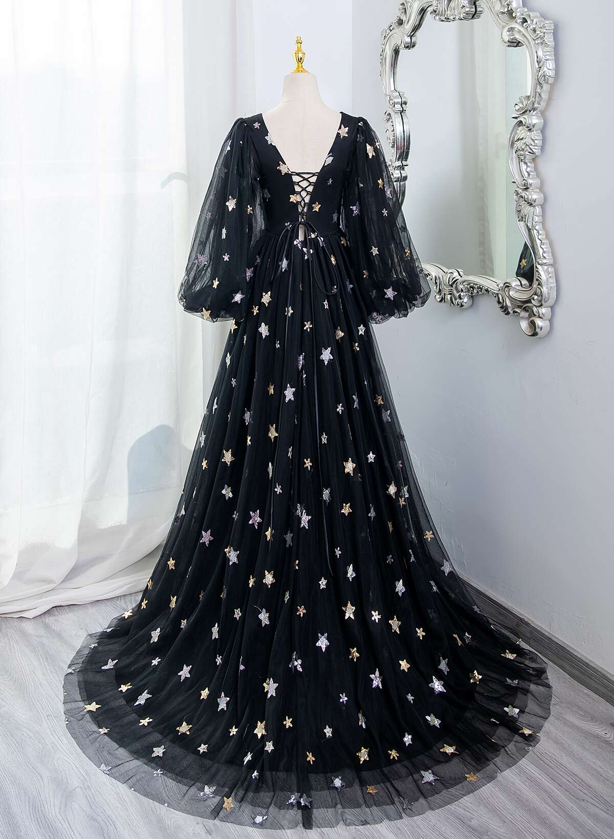 Black A-line Tulle Evening Dress Party Dress