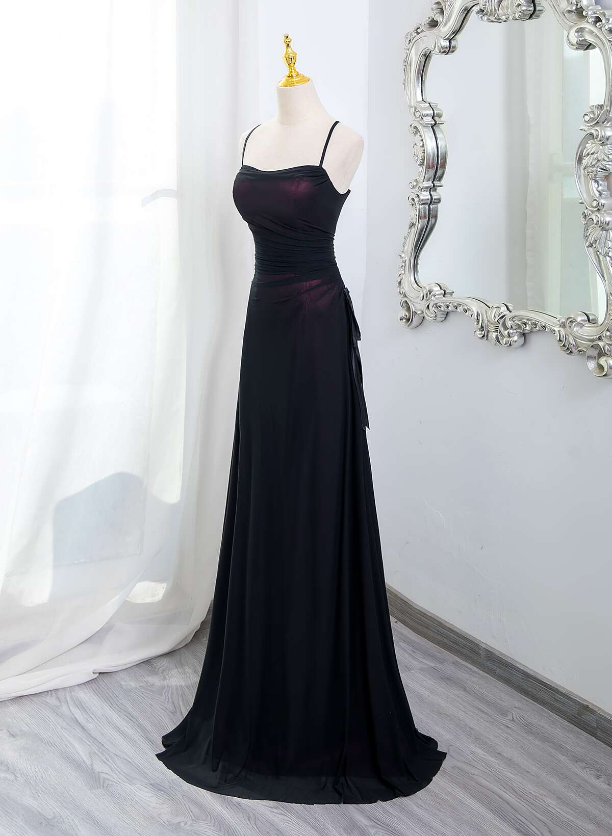 Vestido de fiesta con tirantes de spandex rojo vino y negro 