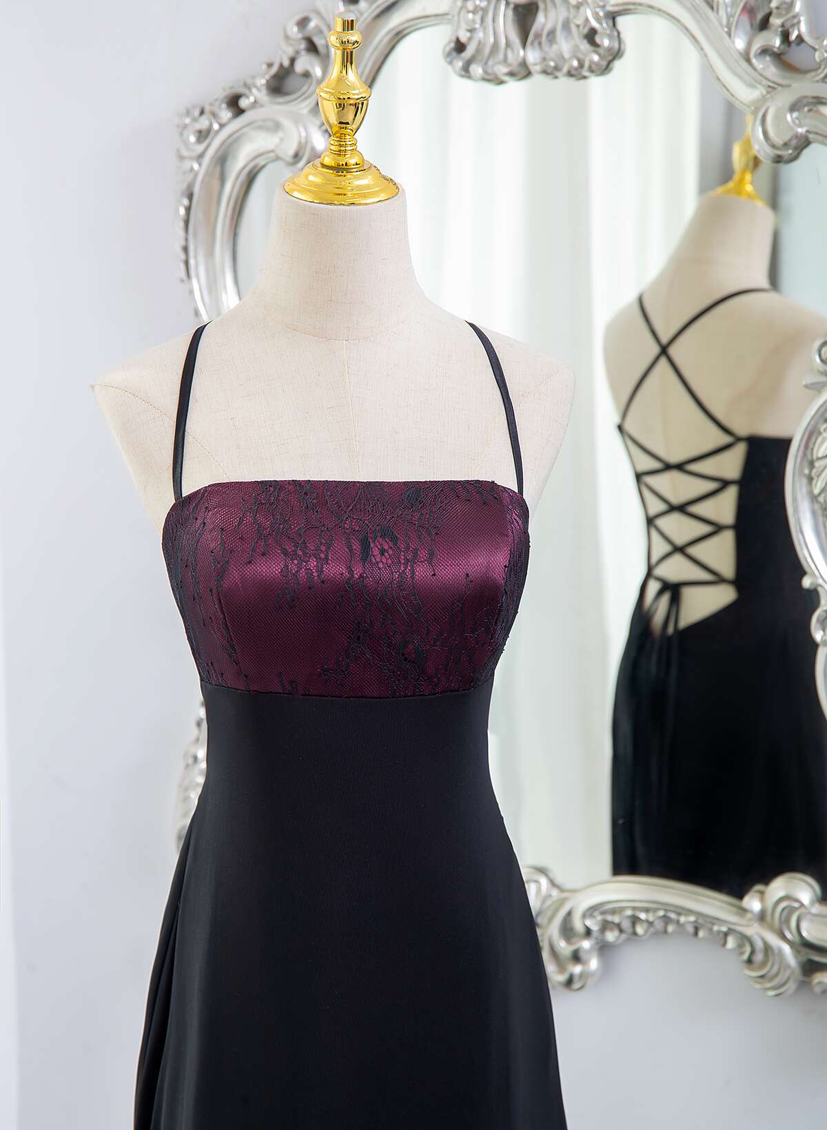 Hermoso vestido de noche con tirantes de spandex y encaje 