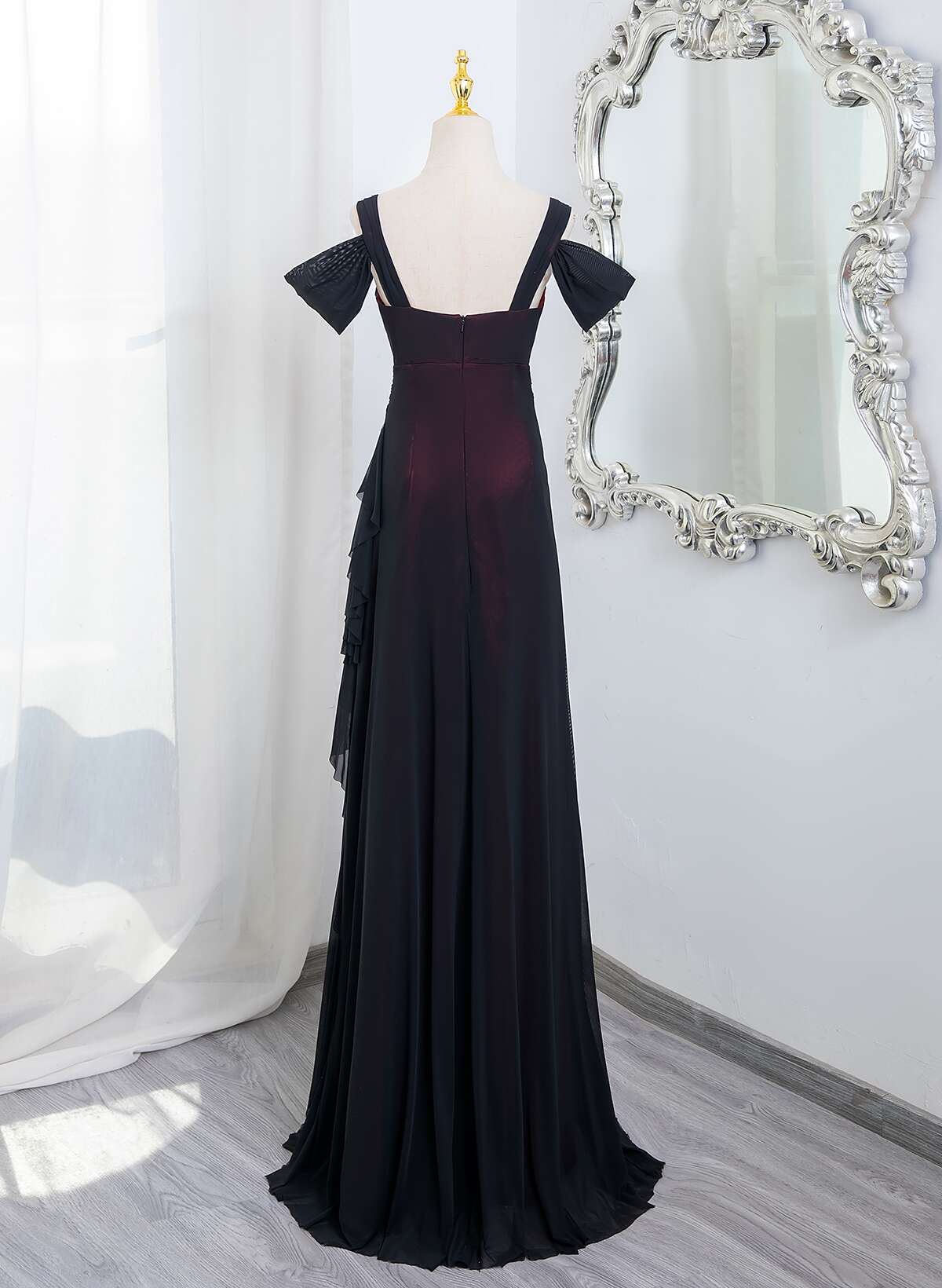 Black and Red Sweetheart Spandex Off Shoulder Evening Dress