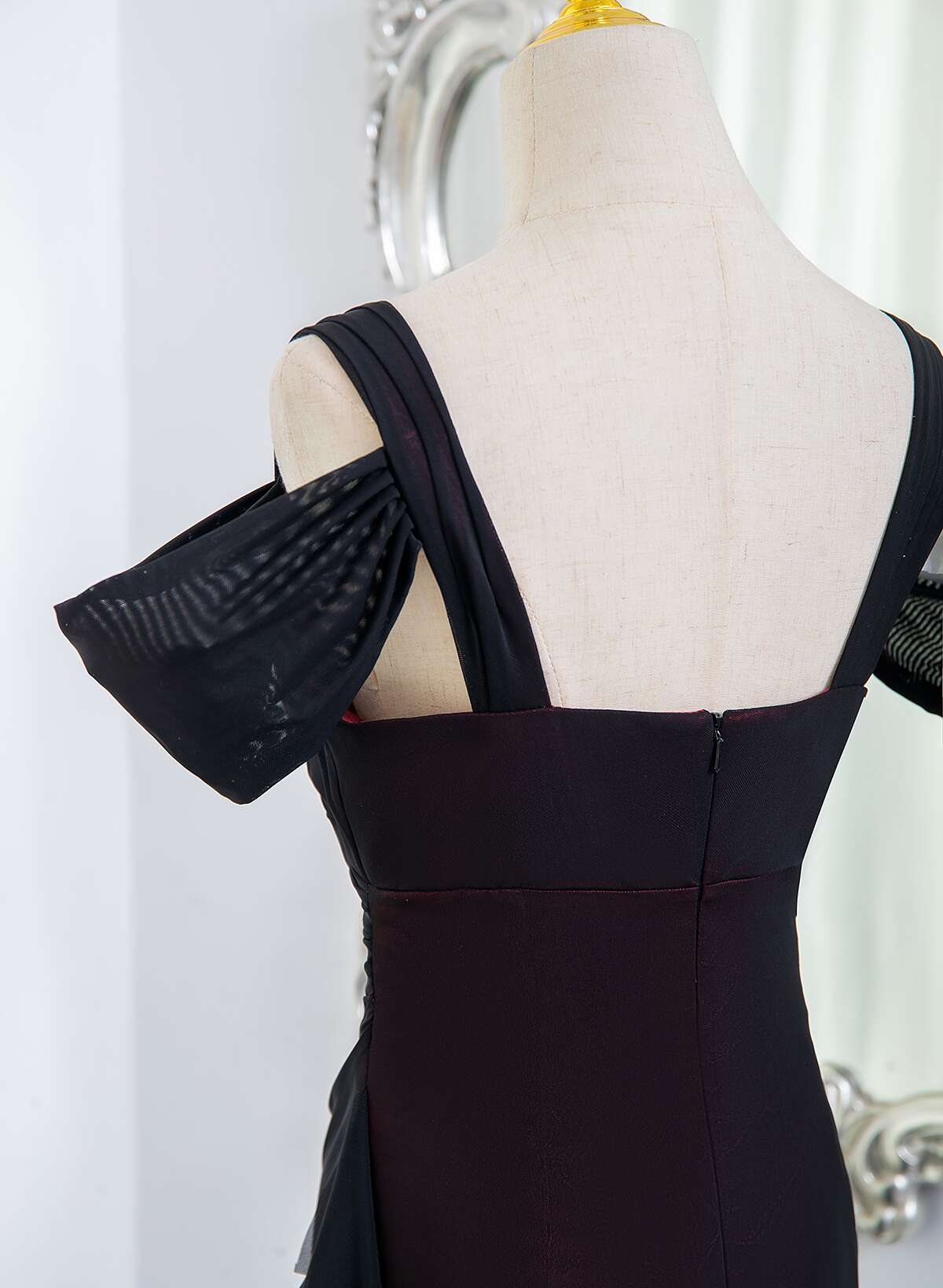 Black and Red Sweetheart Spandex Off Shoulder Evening Dress