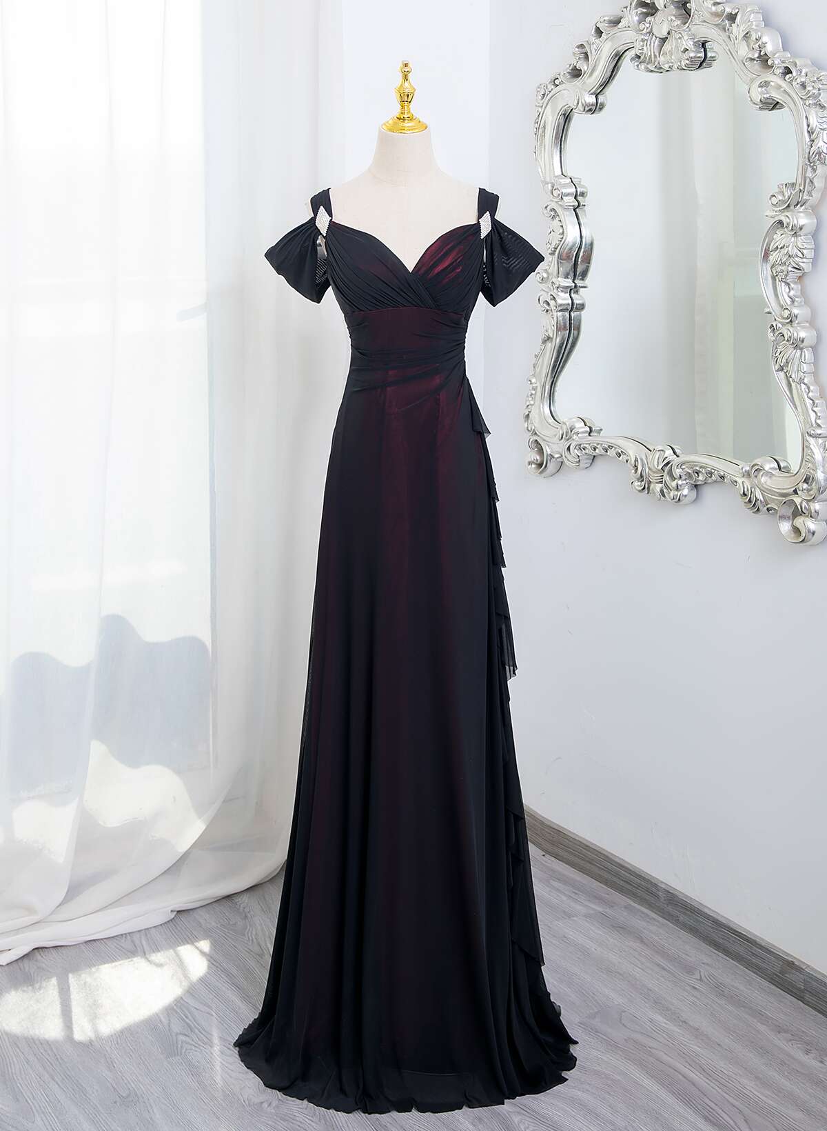 Black and Red Sweetheart Spandex Off Shoulder Evening Dress