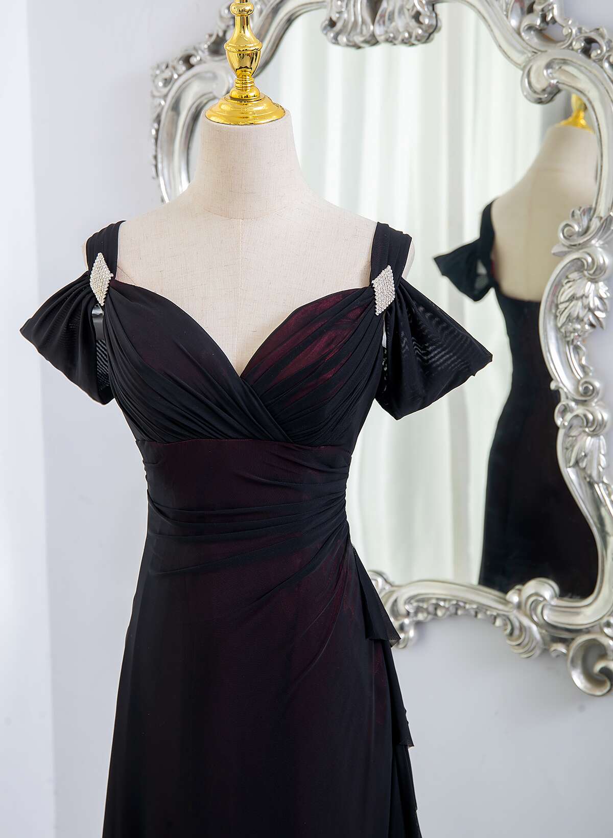Black and Red Sweetheart Spandex Off Shoulder Evening Dress