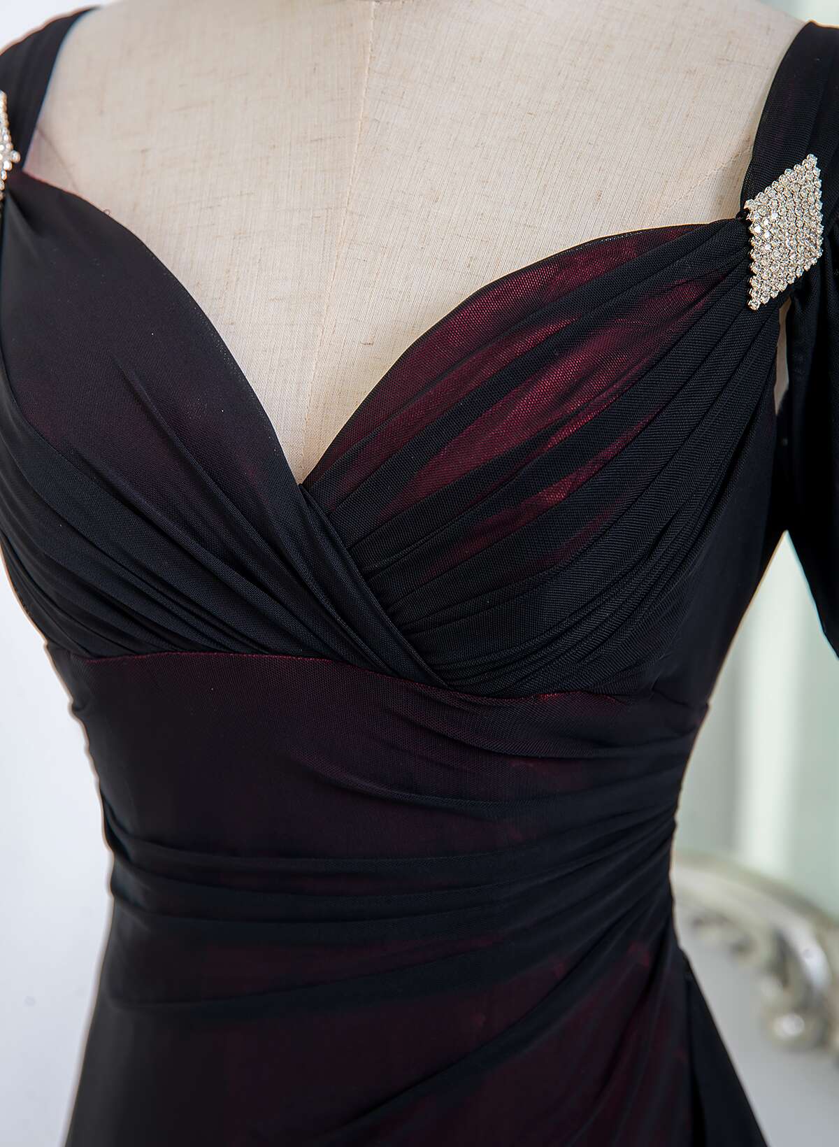 Black and Red Sweetheart Spandex Off Shoulder Evening Dress