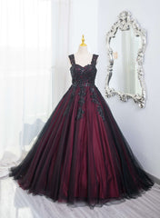 Beautiful Tulle Black and Red Straps Sweet 16 Dress