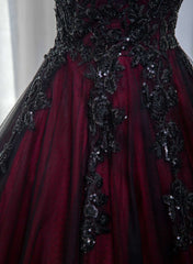 Beautiful Tulle Black and Red Straps Sweet 16 Dress