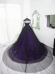Black and Purple Beaded Tulle Ball Gown Sweet 16 Dress