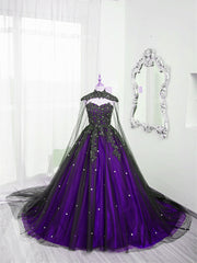 Black and Purple Beaded Tulle Ball Gown Sweet 16 Dress